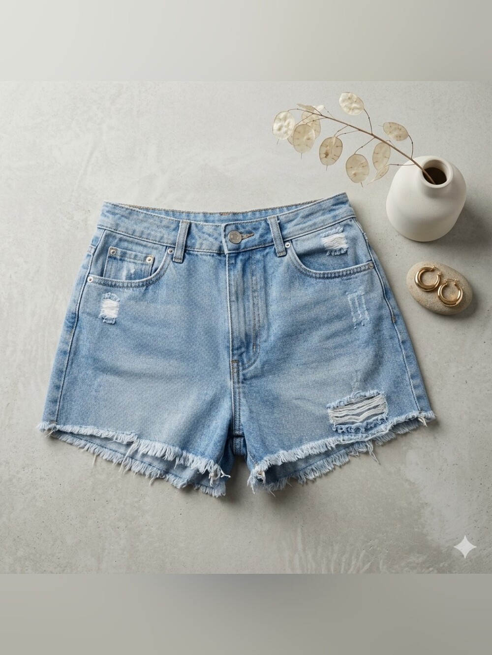 SHEIN Women's Size Small Light Wash High Rise Cut Off Distressed Jean Shorts